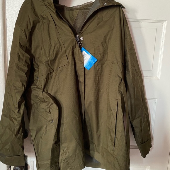 olive green rain coat